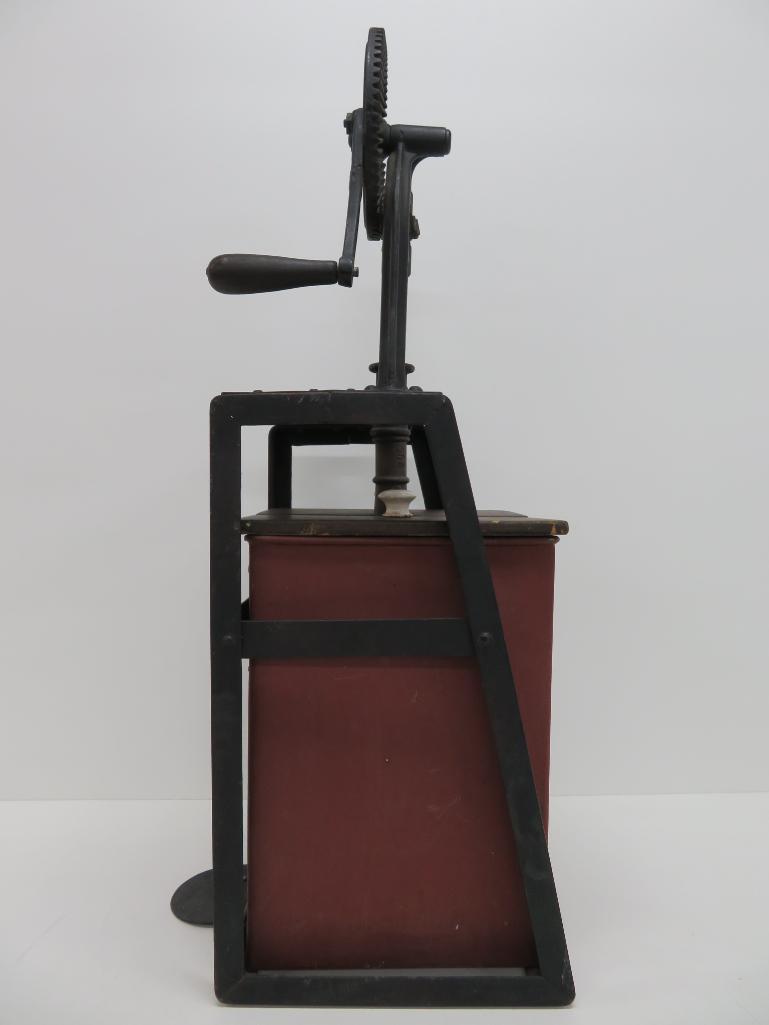 Rotary table top butter churn, painted steel and wood, 28"