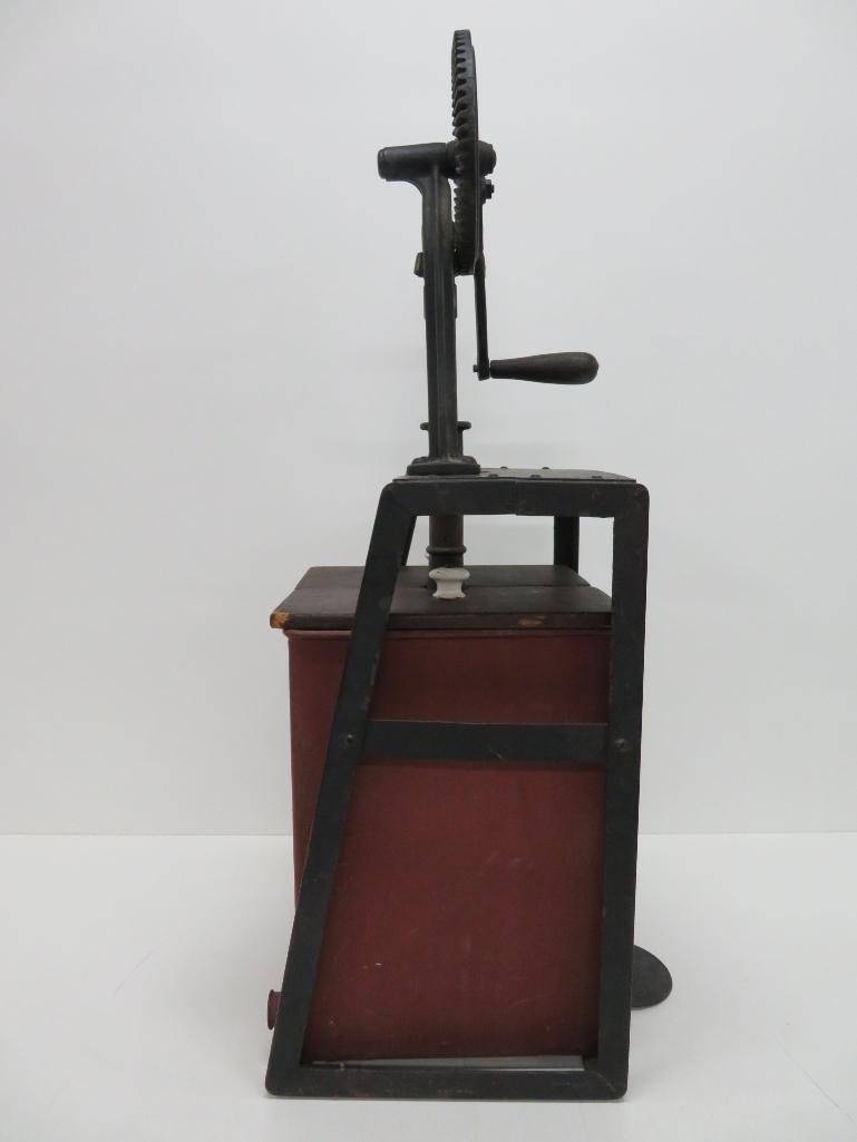 Rotary table top butter churn, painted steel and wood, 28"