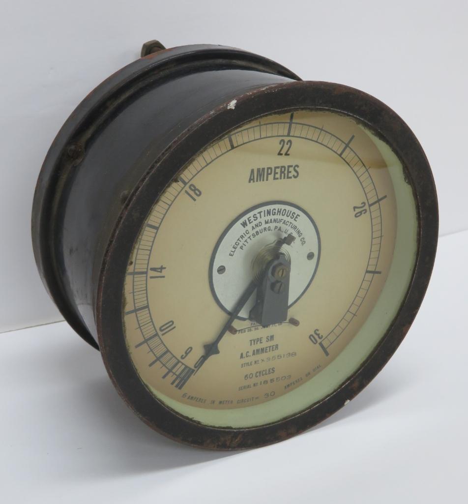 Westinghouse gauge, AC Ammeter, 22 amps, 8"