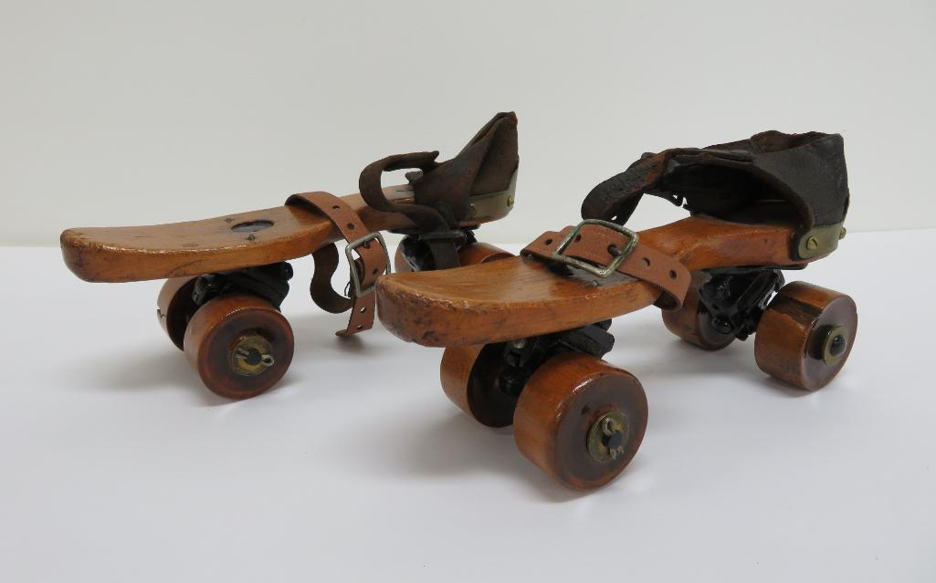 Wooden roller skates, Union Hardware, Torrington Conn, 8"