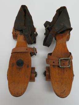 Wooden roller skates, Union Hardware, Torrington Conn, 8"