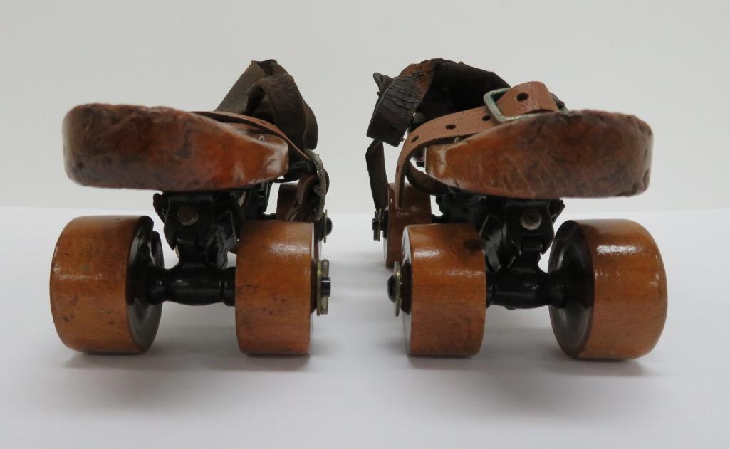 Wooden roller skates, Union Hardware, Torrington Conn, 8"