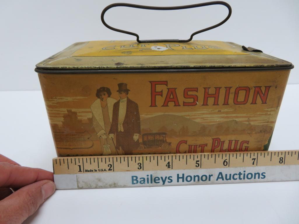 Fashion Cut Plug Lunch Pail Style Tobacco Tin, 8" x 5" x 4" tall