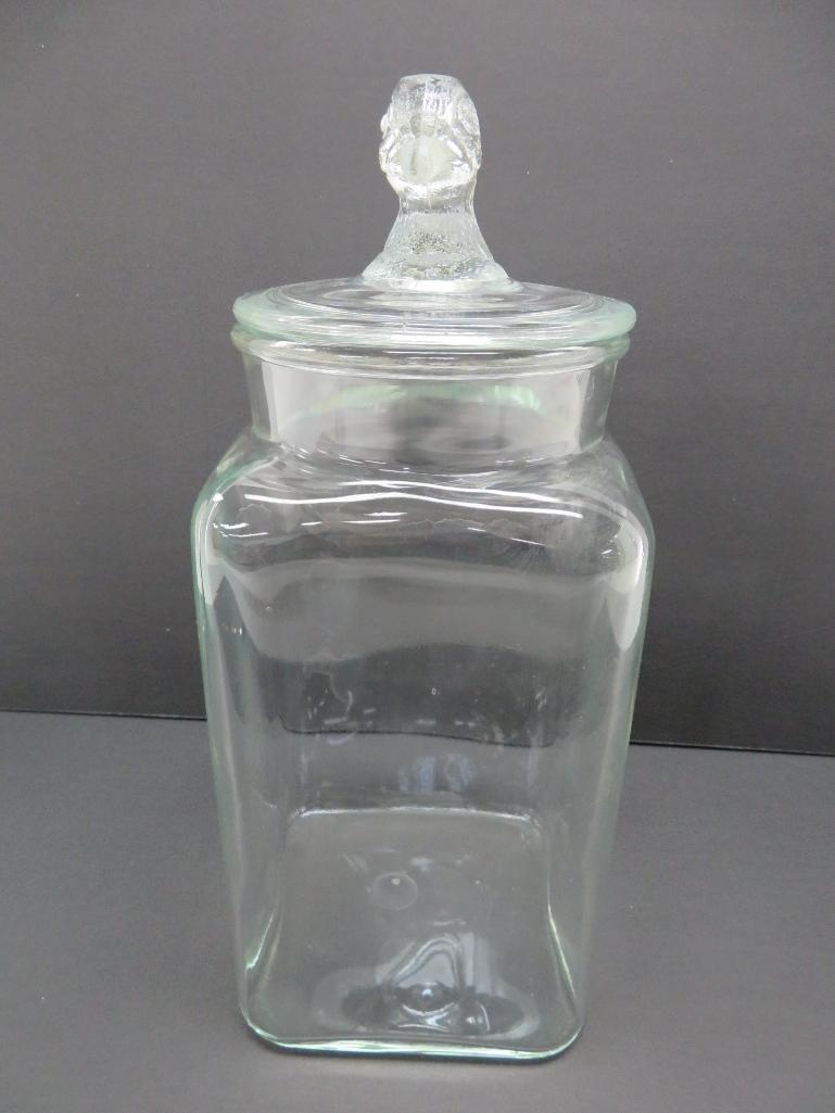 Unusual Apothecary Jar with pheasant head lid, 12"