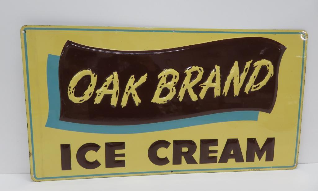 Metal Oak Brand Ice Cream Sign, MH Co 583, 28" x 15"