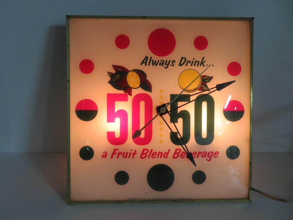 50 50 Lighted Advertising Clock, 15", working