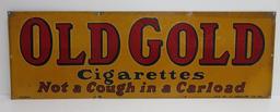 Old Gold Cigarette Advertising sign, metal, Not a Cough in a Carload, Lorillard #2041nice, 12" x 36"