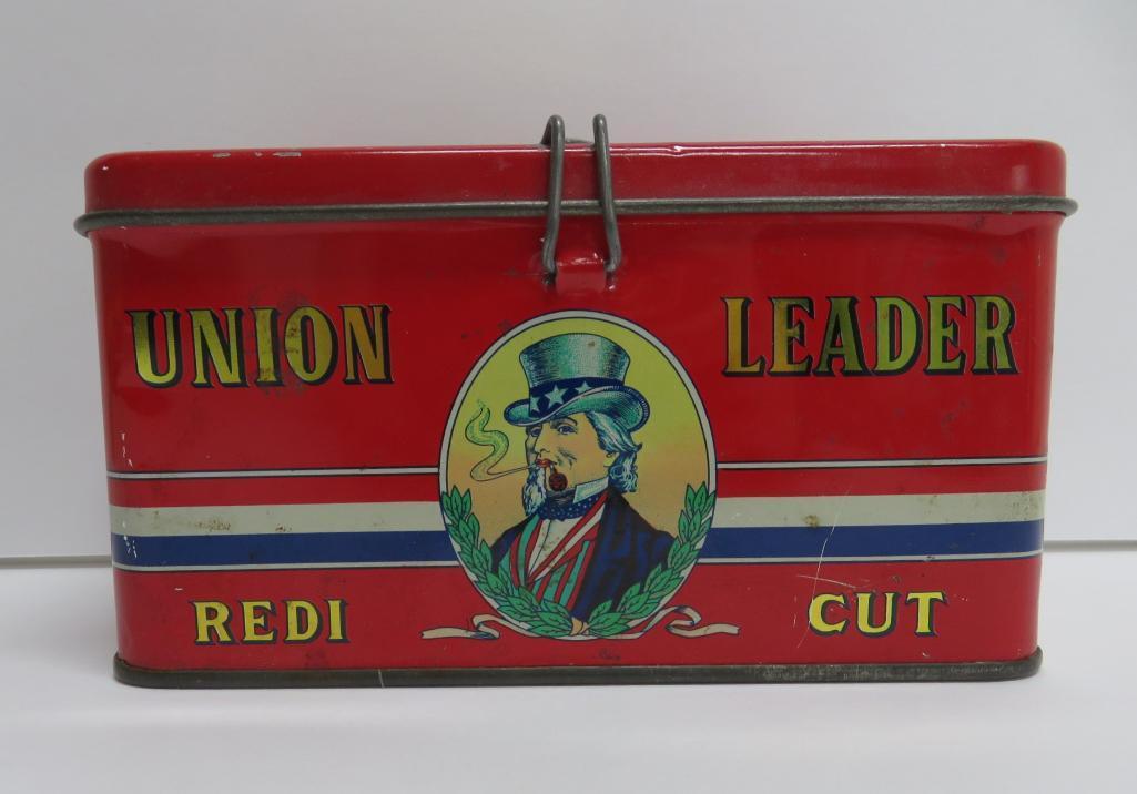 Union Leader Redi Cut lunch box style tin, made in Italy, 7" x 4", Uncle Sam