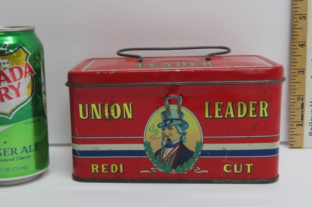 Union Leader Redi Cut lunch box style tin, made in Italy, 7" x 4", Uncle Sam