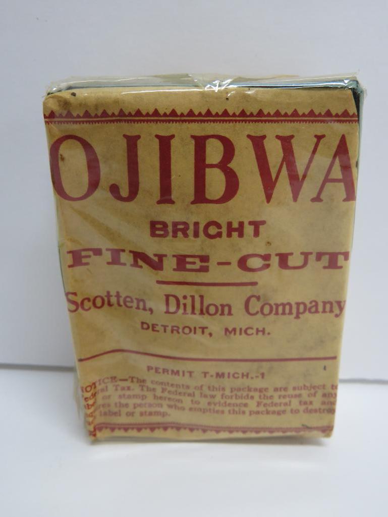 Ojibwa Bright Fine Cut tobacco pack, paper, and Label