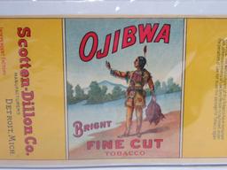 Ojibwa Bright Fine Cut tobacco pack, paper, and Label