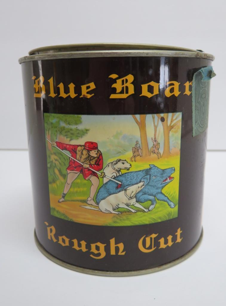 Blue Boar Rough Cut metal tobacco container, 4 1/2" tall