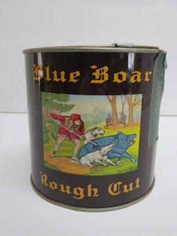 Blue Boar Rough Cut metal tobacco container, 4 1/2" tall