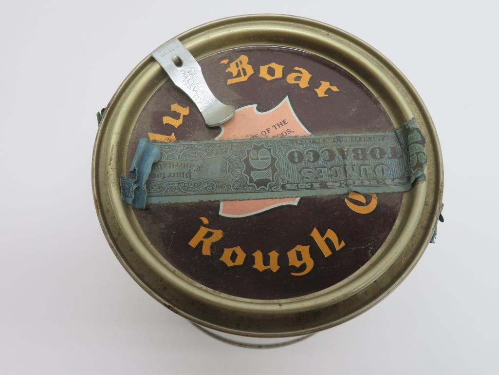 Blue Boar Rough Cut metal tobacco container, 4 1/2" tall