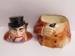 Cigar Humidor, figural man with top hat and pipe, Austria, 6 1/2"