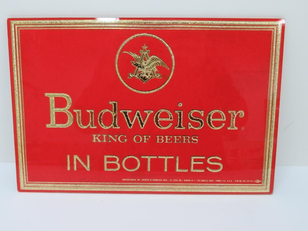 1964 Budweiser King of Beers In Bottles stand up sign, 12" x 8"