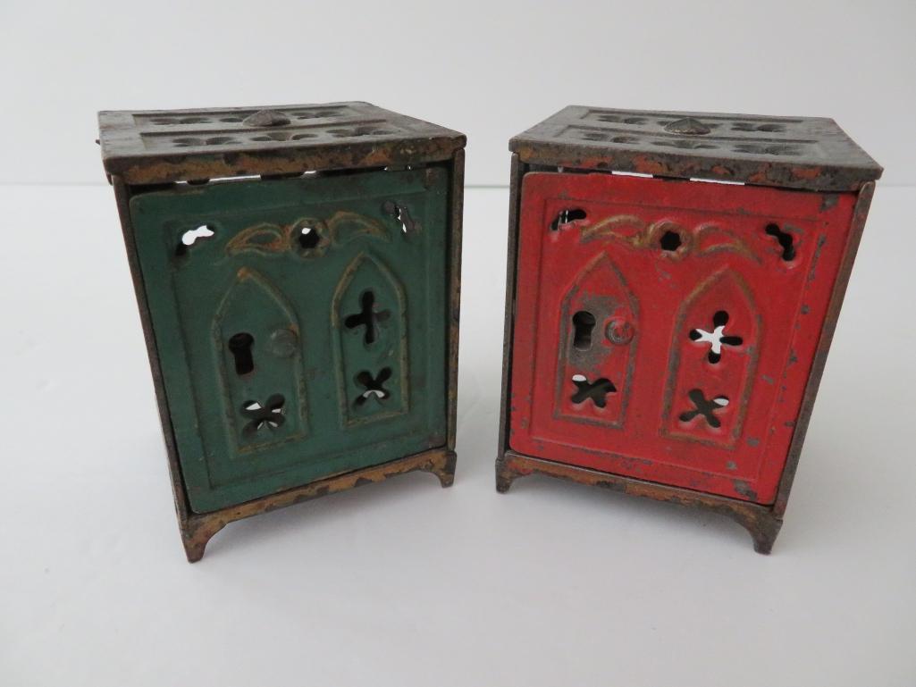 Two metal safe still banks, 3"