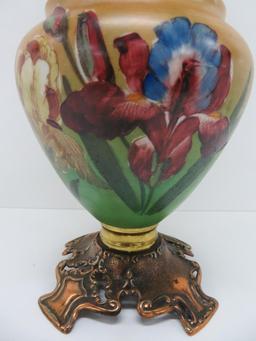 Lovely Bradley and Hubbard Iris Gone with the Wind Lamp, 24" tall, oil lamp