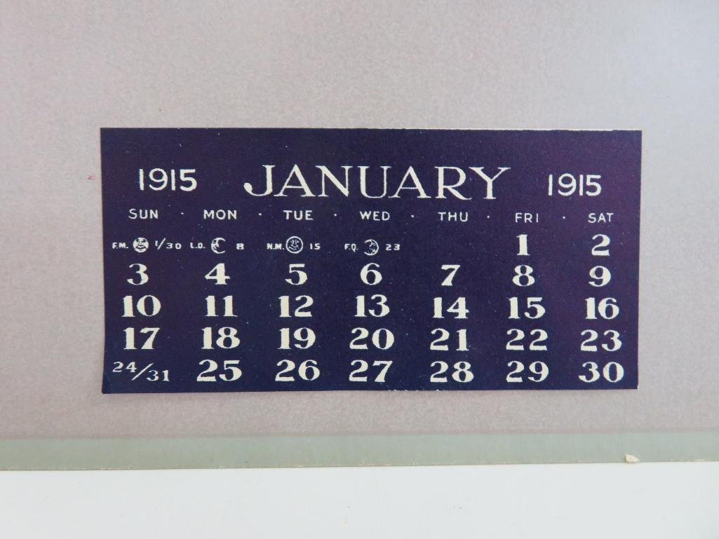 1915 Calendar, January, pretty lady, Hayes litho
