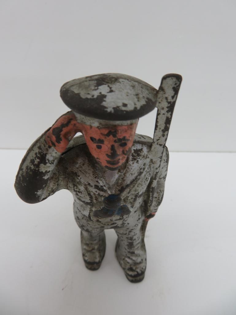 Cast iron Naval seaman still bank, 5"