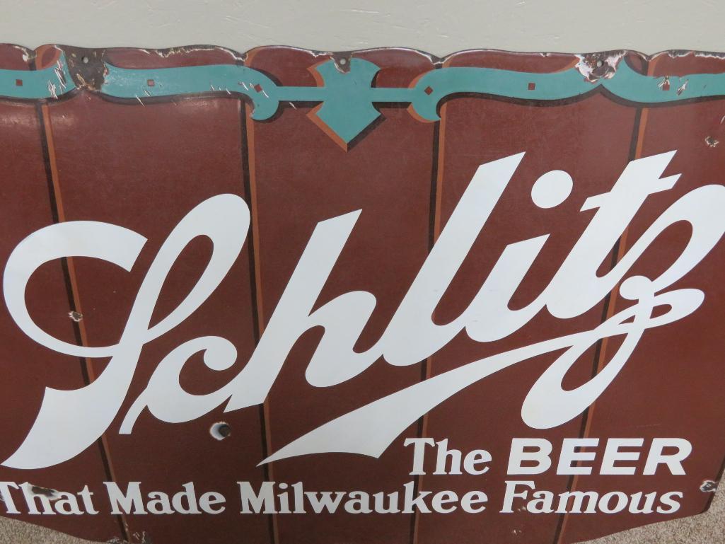 Enamel Schlitz sign, 3' x 4'