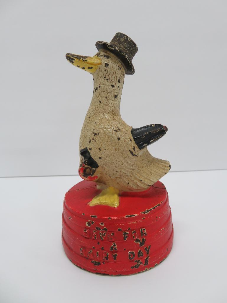 Save for A Rainy Day cast iron duck still bank, 5 1/2"