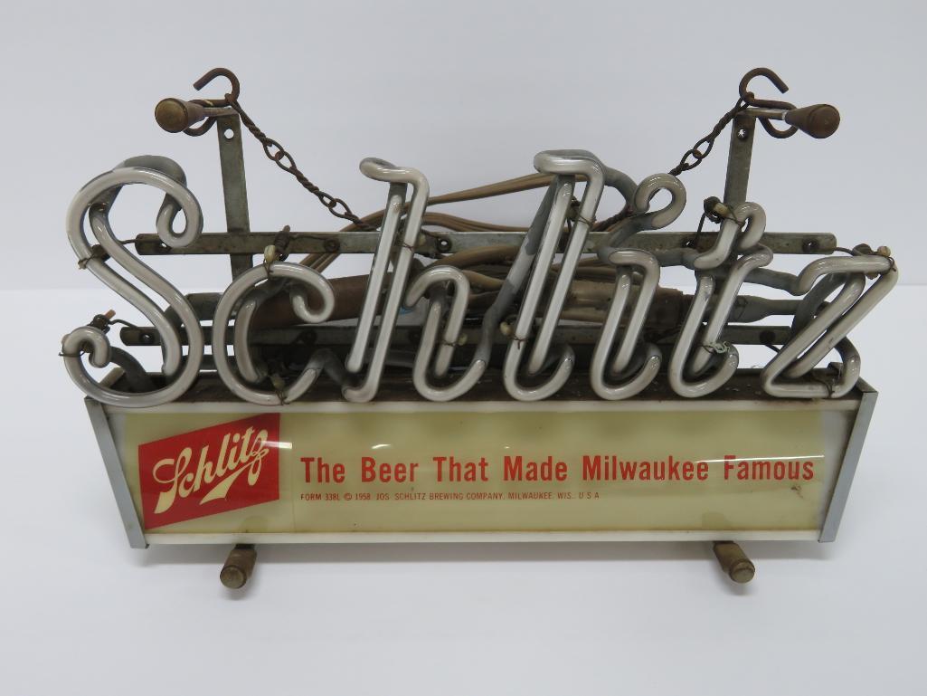 1958 Schlitz neon sign, works, 14", Form 338L