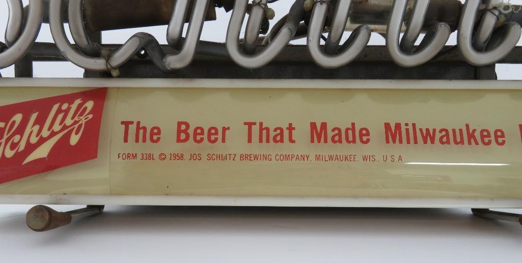 1958 Schlitz neon sign, works, 14", Form 338L