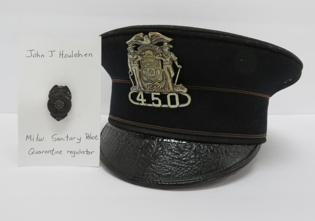 Milwaukee Sanitation Police Quarantine regulator, hat and pin, with documentation