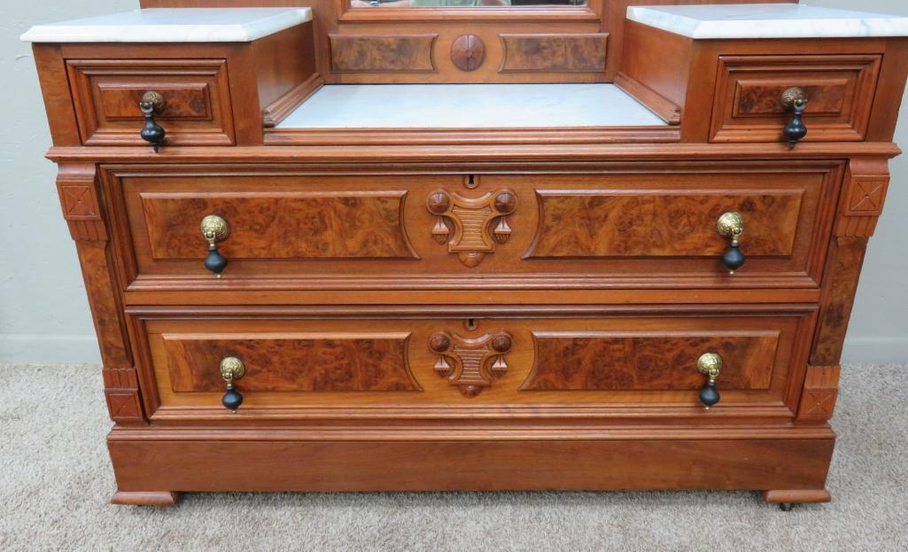 Fantastic Walnut marble top ornate dresser with mirror