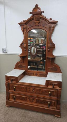 Fantastic Walnut marble top ornate dresser with mirror