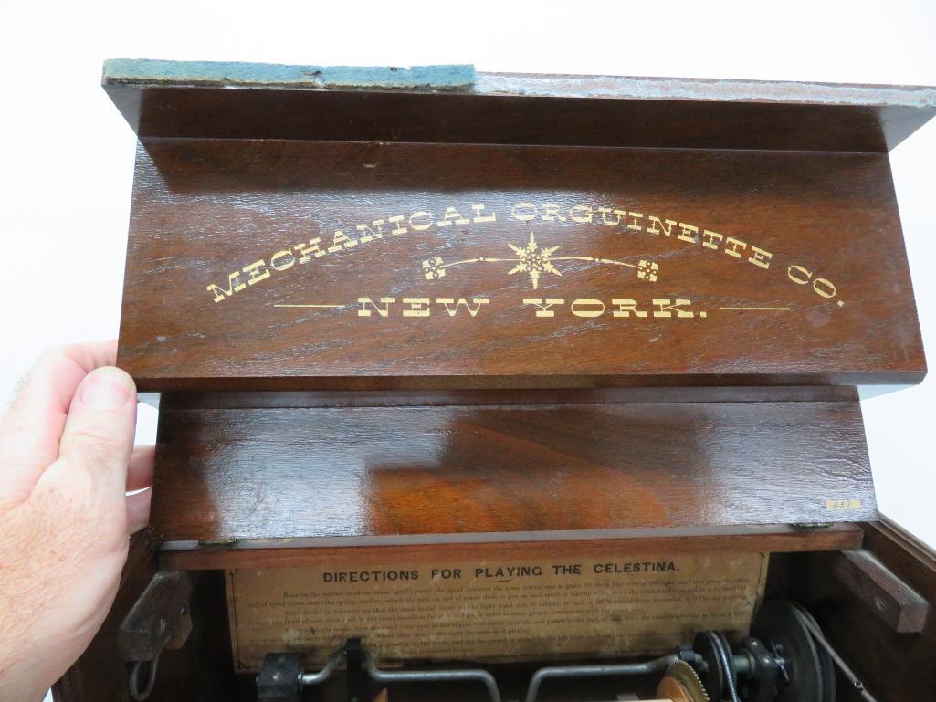 Celestina Mechanical Orguinette Co New York with 12 music rolls, Working!!