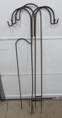 Four metal shepherd hooks, plant hooks, 48" and (3) 65"