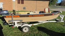 14' Smoker Craft Big Fisherman boat, trolling motor, 30 hp Evinrude motor & ShoreLand'r trailer