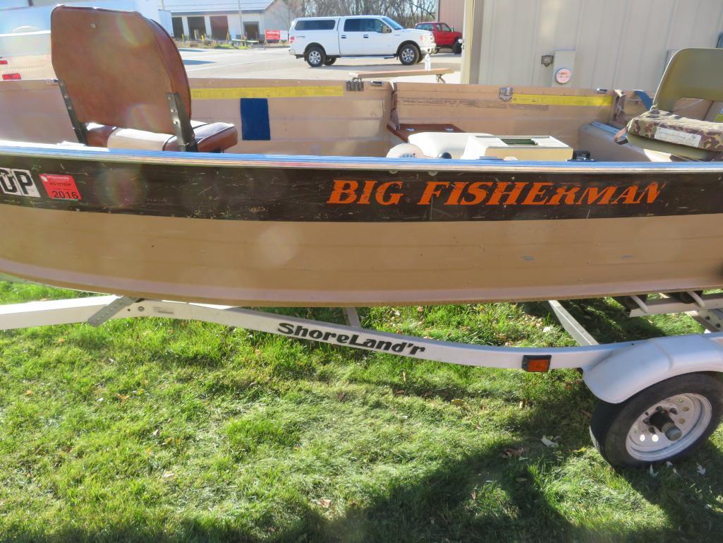 14' Smoker Craft Big Fisherman boat, trolling motor, 30 hp Evinrude motor & ShoreLand'r trailer