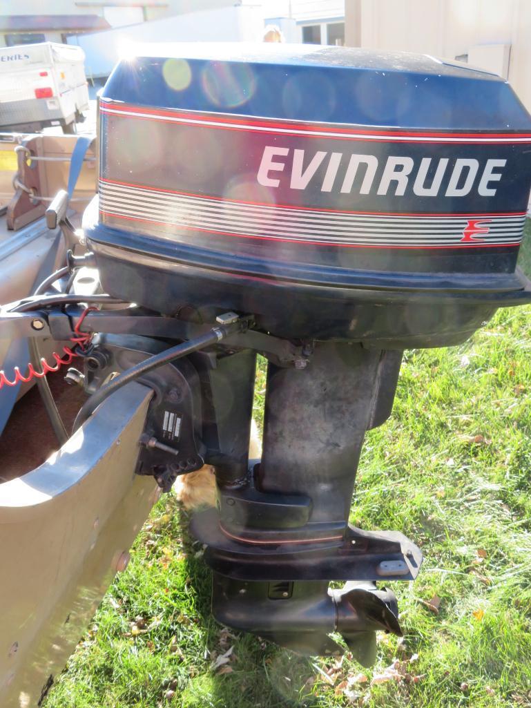 14' Smoker Craft Big Fisherman boat, trolling motor, 30 hp Evinrude motor & ShoreLand'r trailer