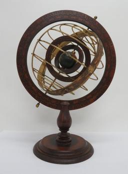 Wooden and Brass Armillary Sphere, 16" diameter and 22" tall, Zona Fredda