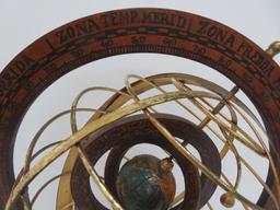 Wooden and Brass Armillary Sphere, 16" diameter and 22" tall, Zona Fredda