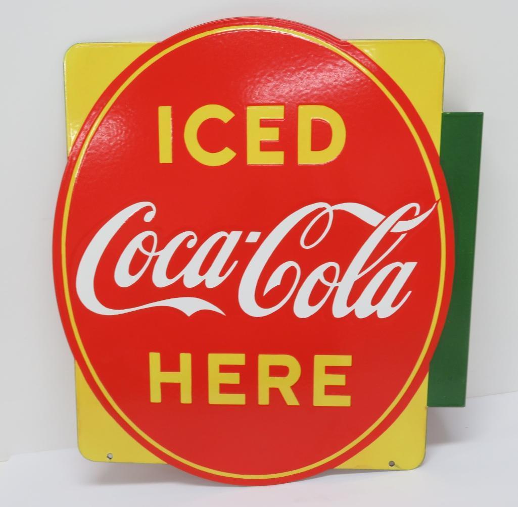 Retro Vintage inspired marked 1951 Canada Iced Coca-Cola Here flange sign