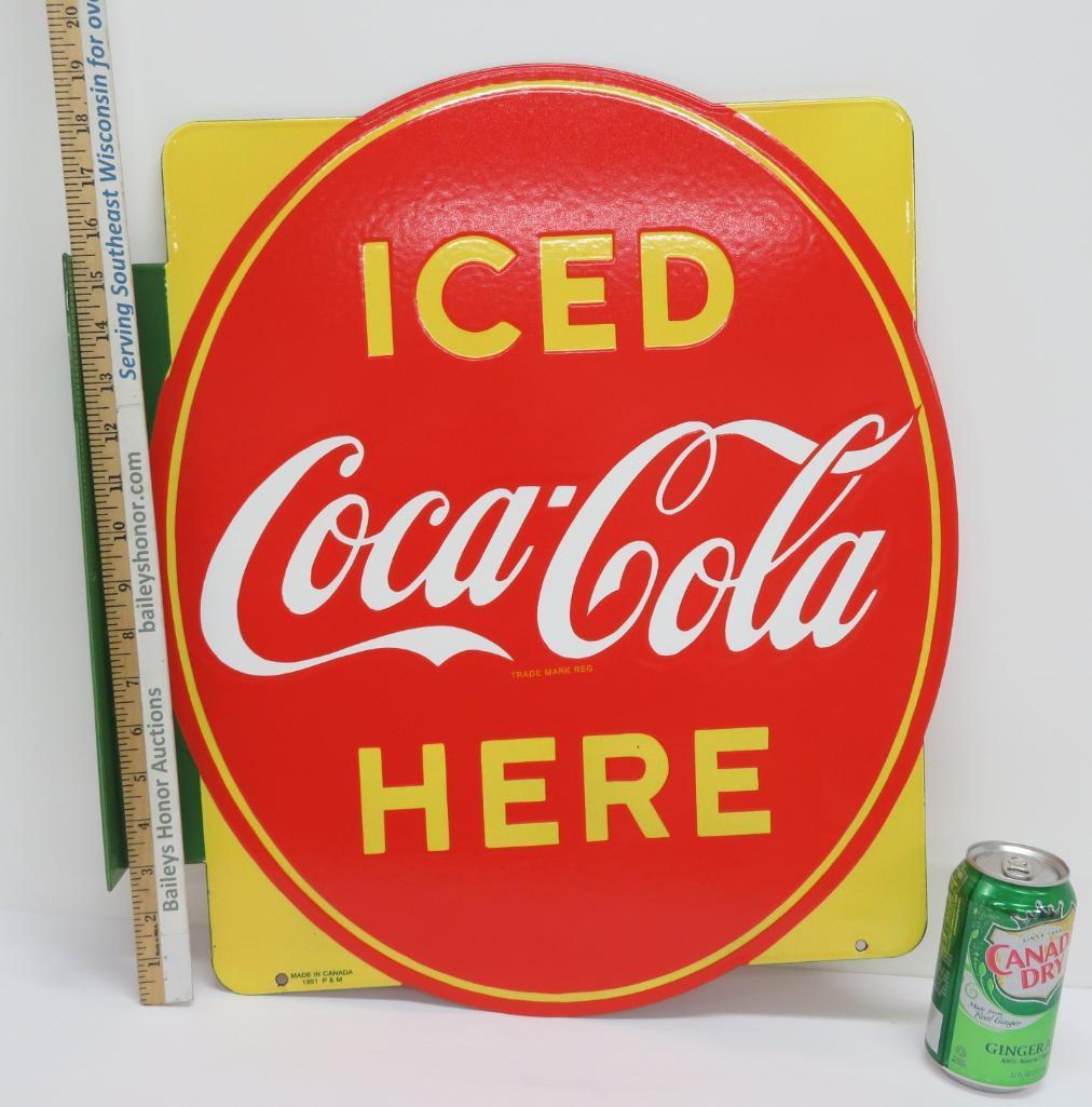 Retro Vintage inspired marked 1951 Canada Iced Coca-Cola Here flange sign