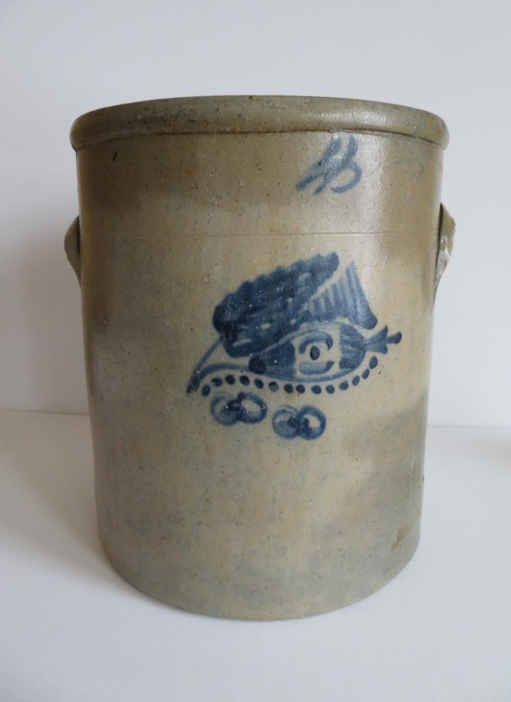 4 gallon Ohio salt glaze and cobalt fishing lure crock, c.1880's