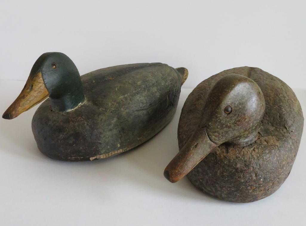 Two 16" vintage wood and cork duck decoys