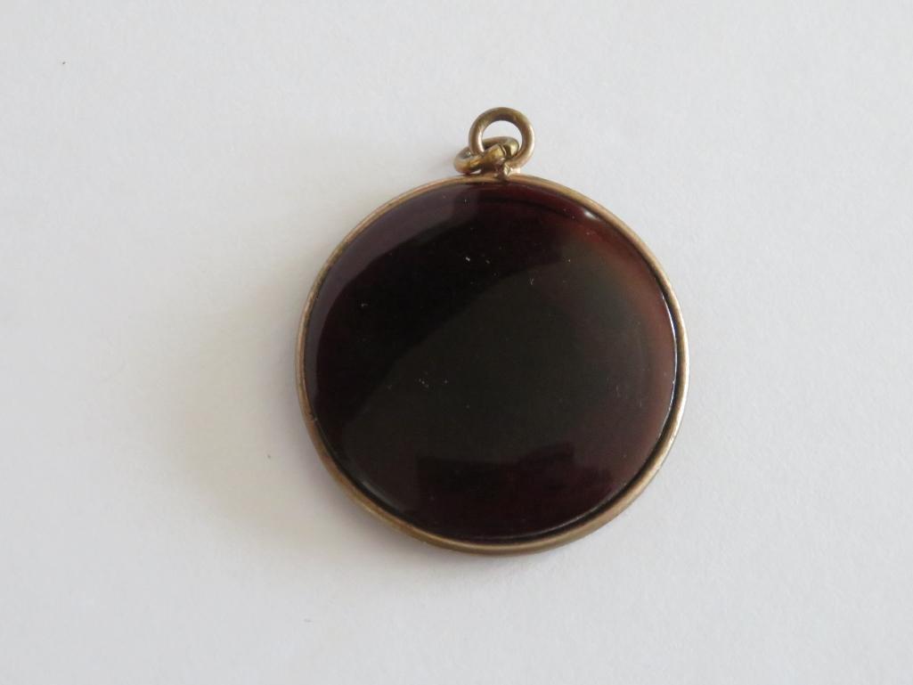 Vintage jewelry, glass cameo and bakelite style bar pin carved