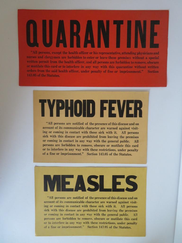 Vintage medical signs, cardboard, Quarantine and diseases