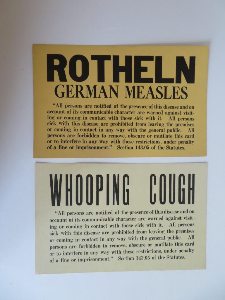 Vintage medical signs, cardboard, Quarantine and diseases