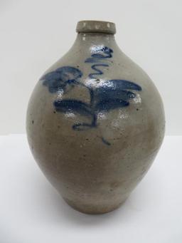 3 gallon ovoid cobalt decorated jug, 14", floral decorated