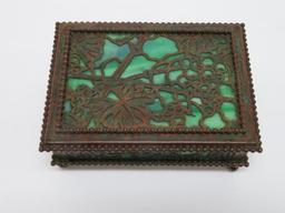 Tiffany Studios NY slag and bronze box, grape and grapevine pattern