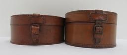 Two leather storage boxes, collar dresser boxes, 6" and 7"