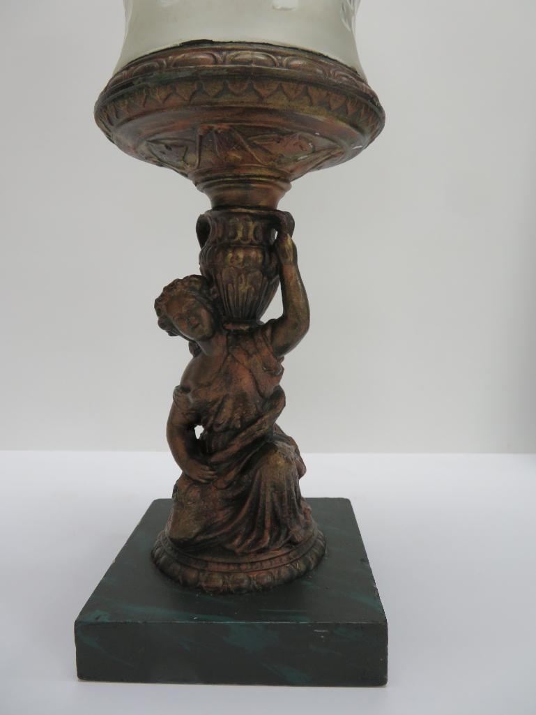 Figural base oil lamp, 21" with chimney