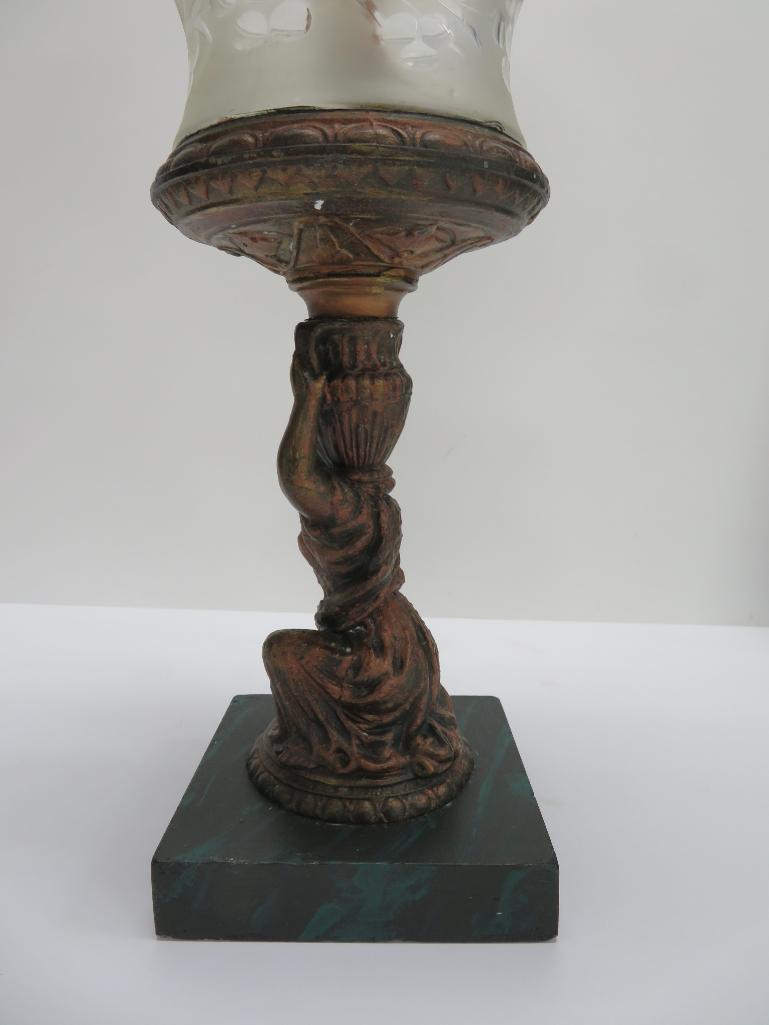 Figural base oil lamp, 21" with chimney